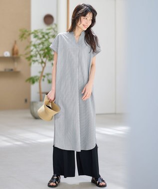 ANY 【洗濯機可】サッカーストライプワンピース ネイビーストライプ