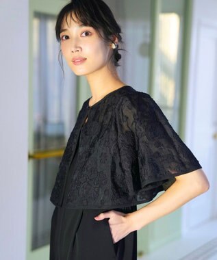 ANY SIS 【2SET】ジャガード ケープ トップス × サロペット ブラック