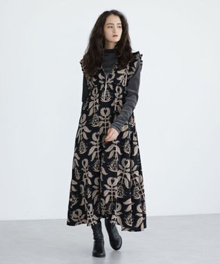 Green Parks ■ＥＳＣＡＲ　ボタニカルｐｔフリルエプロンワンピース Black