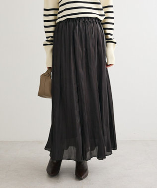 Green Parks シャイニーサテンセルフプリーツギャザーフレアスカート