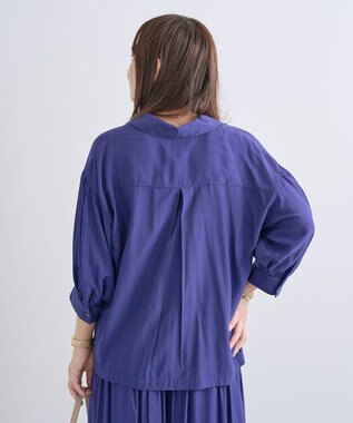 Green Parks 接触冷感シルキータッチローンオープンカラーシャツ Blue