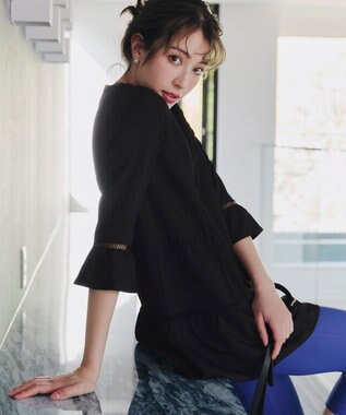 Tiaclasse L 【洗える】はしごレースフレアスリーブチュニックブラウス ブラック