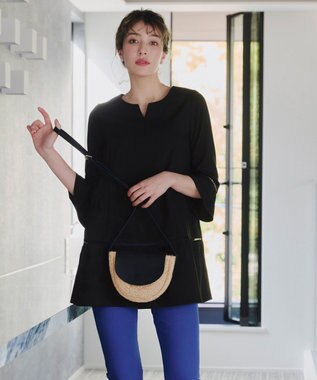 Tiaclasse L 【洗える】はしごレースフレアスリーブチュニックブラウス ブラック