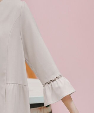 Tiaclasse L 【洗える】はしごレースフレアスリーブチュニックブラウス ライトベージュ