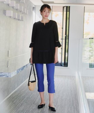 Tiaclasse L 【洗える】はしごレースフレアスリーブチュニックブラウス ブラック