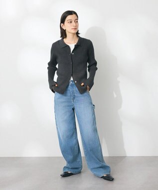 CRAFT STANDARD BOUTIQUE 襟付きニットコンパクトカーディガン Navy