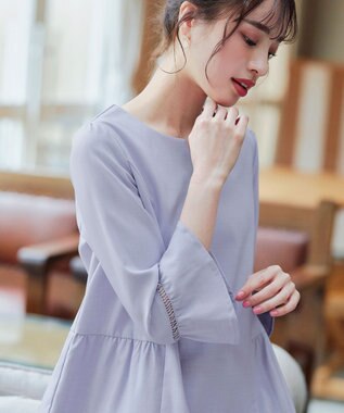 Tiaclasse L 【洗える】はしごレースフレアスリーブチュニックブラウス ラベンダー