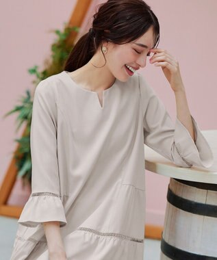 Tiaclasse L 【洗える】はしごレースフレアスリーブチュニックブラウス ライトベージュ