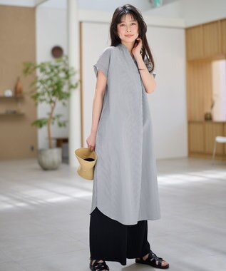 ANY 【洗濯機可】サッカーストライプワンピース ネイビーストライプ