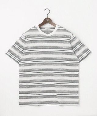 JOSEPH ABBOUD 【キングサイズ・吸水速乾】リネンマルチボーダー Tシャツ ホワイト系2