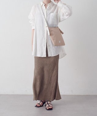 russet バイカラーレザーベルトフラットショルダーバッグ(SF-278) PinkBeige