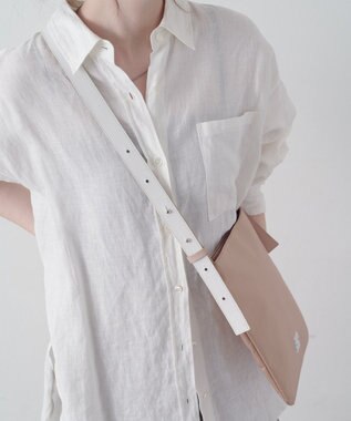 russet バイカラーレザーベルトフラットショルダーバッグ(SF-278) PinkBeige