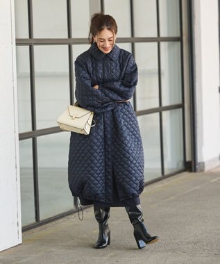#Newans 【セレモニーにも】〈亀恭子さんコラボ〉キルティングロングコート ネイビー