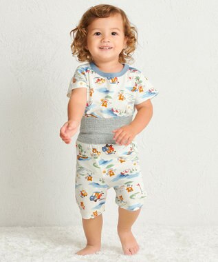 MIKI HOUSE HOT BISCUITS 【80-120cm】 リゾートビーンズ 腹巻き付き タック天竺素材 半袖パジャマ マルチカラー