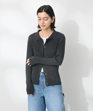 CRAFT STANDARD BOUTIQUE 襟付きニットコンパクトカーディガン Navy