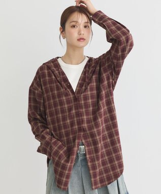 earth music&ecology フーディーチェックシャツ