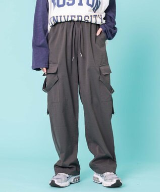 WEGO 【ウエストゴム】サイドベルトカーゴパンツ ブラック中濃色