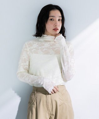 Green Parks プリーツレースハイネックプルオーバー Ecru