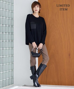 ICB 【WEB限定・洗える】ウールポリエステル クルーネックプルオーバー ブラック系