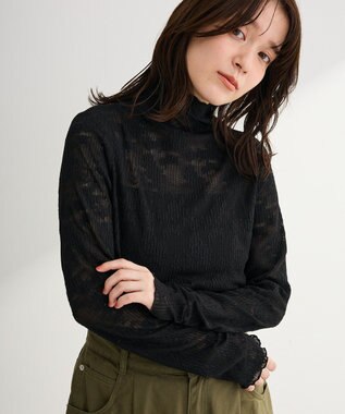 Green Parks プリーツレースハイネックプルオーバー Black