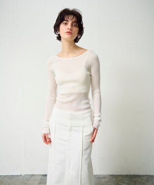 GRACE CONTINENTAL ラメシアーリブニットトップ ホワイト
