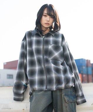 WEGO 【ユニセックス着用ITEM】オンブレチェックシャツジャケット ブラックチェック1