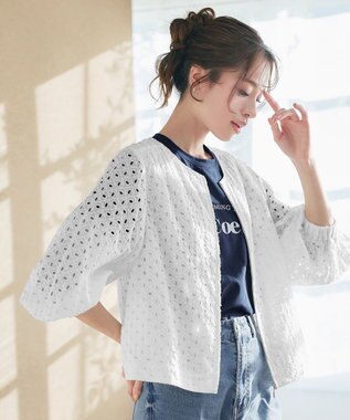 Tiaclasse L 【洗える】パンチングレースブルゾン オフホワイト