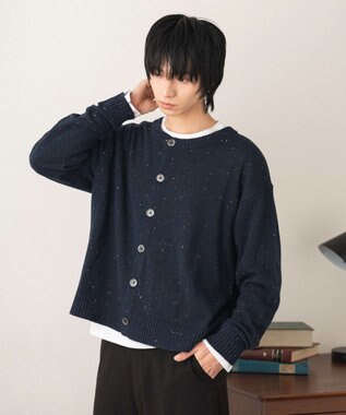 WEGO ネップクルーネックカーディガン ネイビー