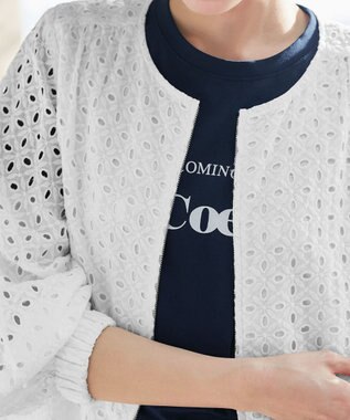 Tiaclasse L 【洗える】パンチングレースブルゾン オフホワイト