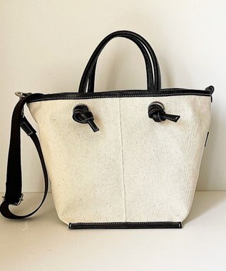 Hekhèr Le Style de Vie 【日本製 / 2WAY】コットンキャンバス×シュリンクレザー ノットハンドバッグ medium ブラック