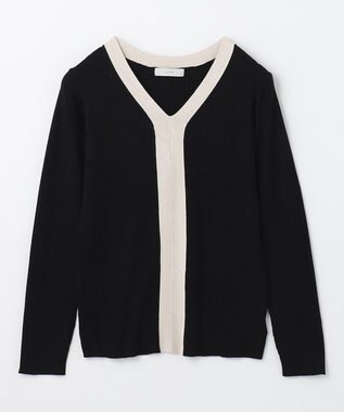 ANY 【洗える】Vネック リブニット ブラック系1
