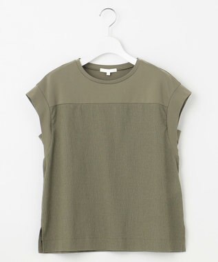 自由区 L 【カタログ掲載・洗える】リネンサッカーコンビブロッキング カットソー オリーブ
