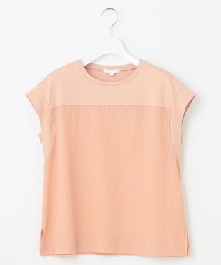 自由区 L 【カタログ掲載・洗える】リネンサッカーコンビブロッキング カットソー ローズ