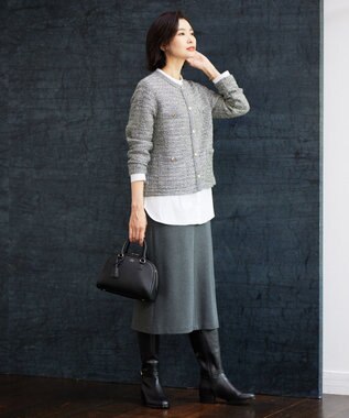 J.PRESS LADIES L 【洗える】TWEEDY ニット ジャケット ライトグレー系5
