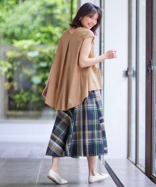 ANY L 【洗濯機可能/ウエストゴム】ビックチェックマーメイドスカート ネイビーベースチェック