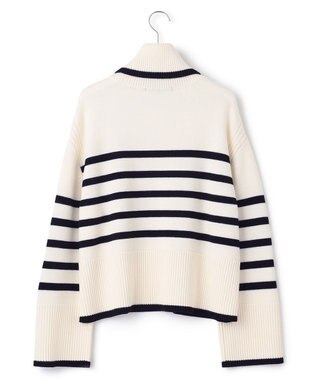 23区 【洗える】ウールミドルゲージ ボーダー ニット オフ×ブラックボーダー