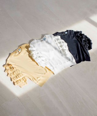 組曲 S 【WEB限定カラーあり】MINA 袖フリルニットプルオーバー アイボリー系