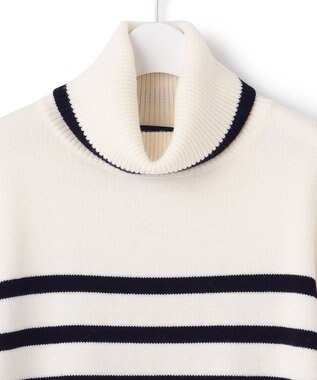 23区 【洗える】ウールミドルゲージ ボーダー ニット オフ×ブラックボーダー