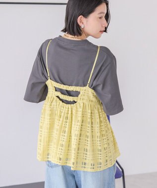 AMERICAN HOLIC チェックレースオーバーキャミソール Black