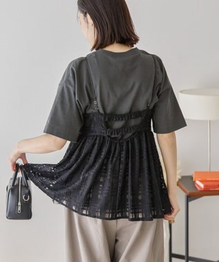 AMERICAN HOLIC チェックレースオーバーキャミソール Black