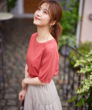 ANY SIS 【汗ジミ防止・UVケア】アーモンドスリーブ カットソー レッド