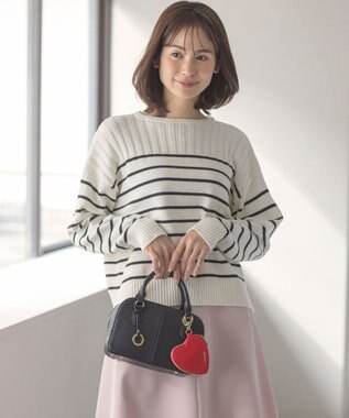 組曲 S 華奢見え パネルボーダーニット オフ×ブラック系1