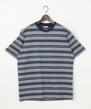 JOSEPH ABBOUD 【キングサイズ・吸水速乾】リネンマルチボーダー Tシャツ ネイビー系2