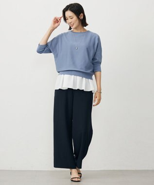 J.PRESS LADIES L 【洗える・吸水速乾・接触冷感・セットアップ対応】Light ジョーゼット ワイド パンツ ダークネイビー系