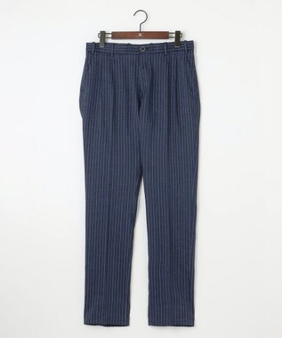 JOSEPH ABBOUD 【清涼/軽量/ストレッチ】ミックスリネンストライプ イージーパンツ ネイビー系1