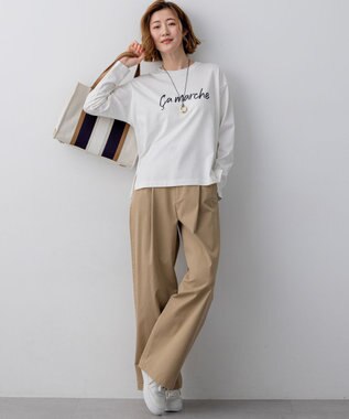 23区 ストライプキャンバス トートバッグ ベージュコンビ