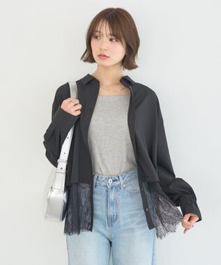 earth music&ecology 【予約】適ON レースヘムシャツ Black