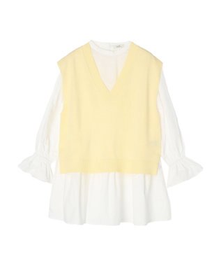 earth music&ecology ＳＥＴ２点Ｖネックベスト＋スタンドカラーチュニック Ivory