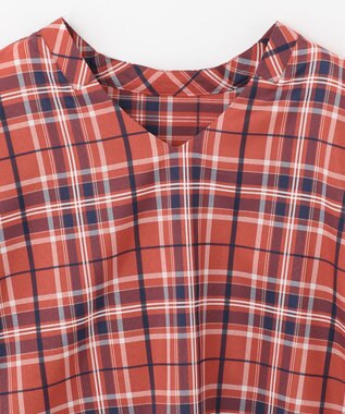 ANY 【洗える】イージーケアチェック ブラウス オレンジチェック