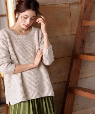 Tiaclasse 【洗える】大人可愛いワッフルニットトップス ベージュ